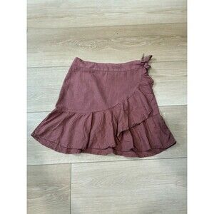 Free People My Feathers Women's Linen Ruffle Wrap Skirt Pink 14 W